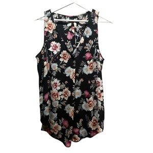 Torrid Women’s Black Floral Tank Top Long Length Size 0 or Large